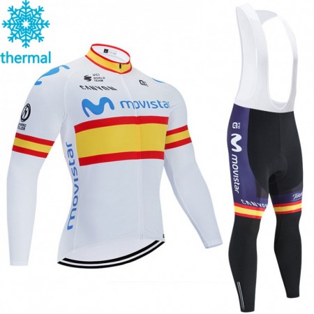 Set Fietsshirt Lange Mouw + Lange Koersbroek 2020 Movistar Team N002 Winter Thermal Fleece